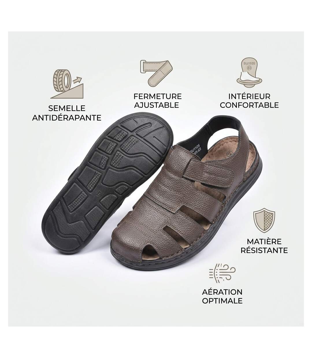 OZABI Sandales fermees homme confort ete aerées-4