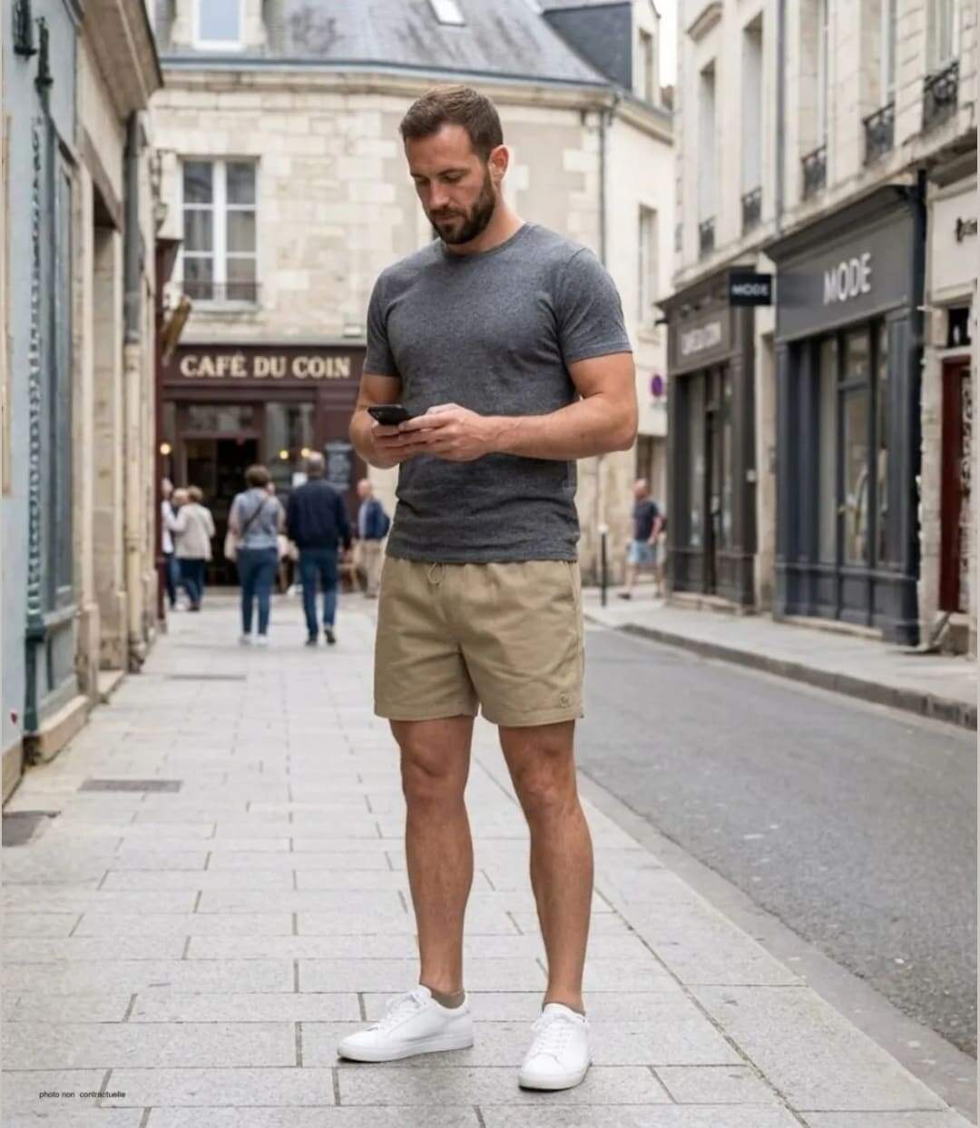 Short homme CHALLENGER 710095U001 beige : le bermuda 3 poches en pur coton pour l'été-5
