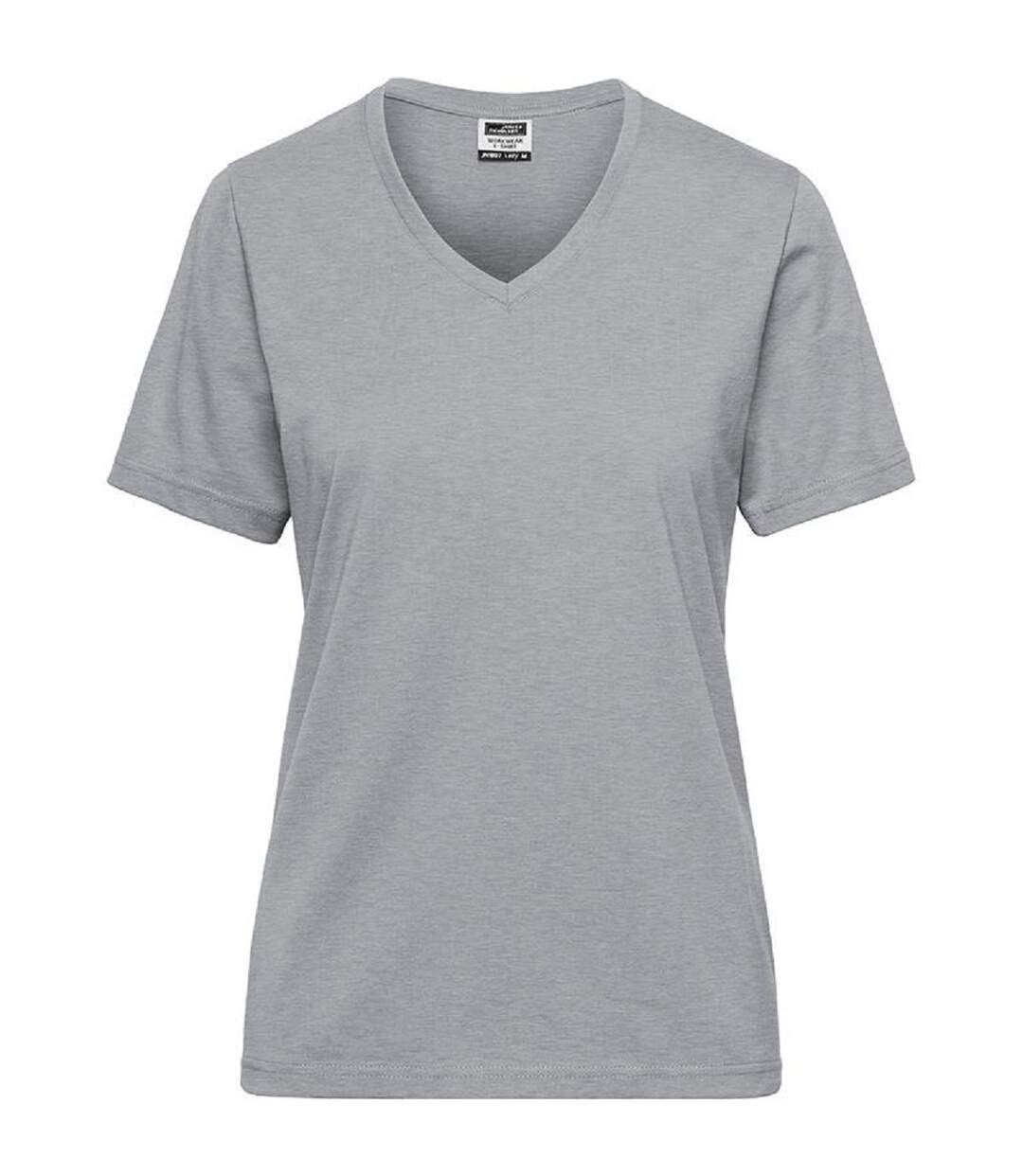 T-shirt de travail Bio col V - Femme - JN1807 - gris chiné