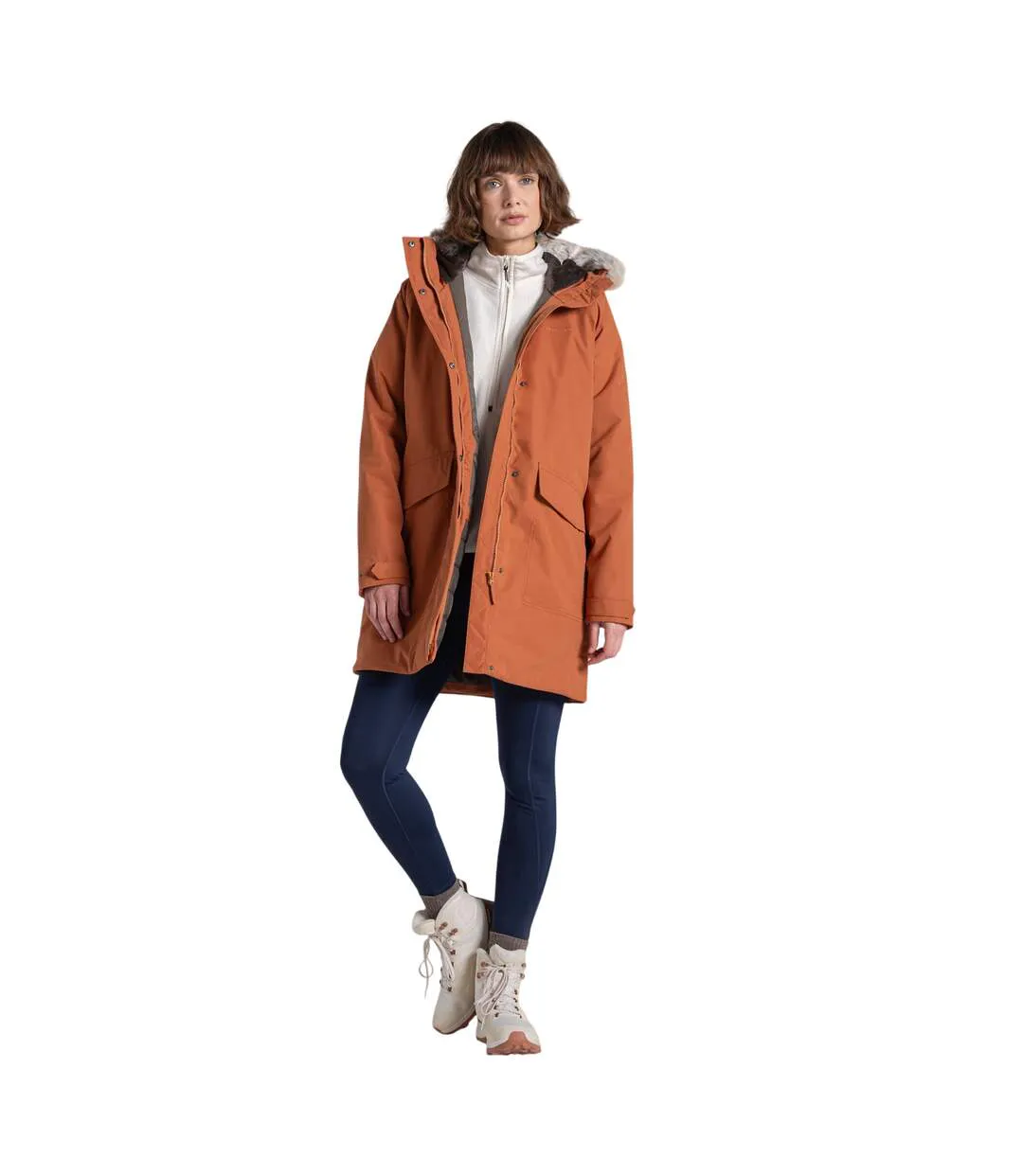 Veste Imperméable À Capuche Avec Bord Duveteux Amovible Sofia Femme Orange Clair Craghoppers-4