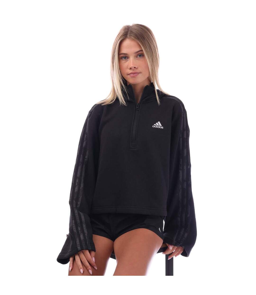 Sweat À Capuche Style 3 Rayures Femme Noir Adidas-1