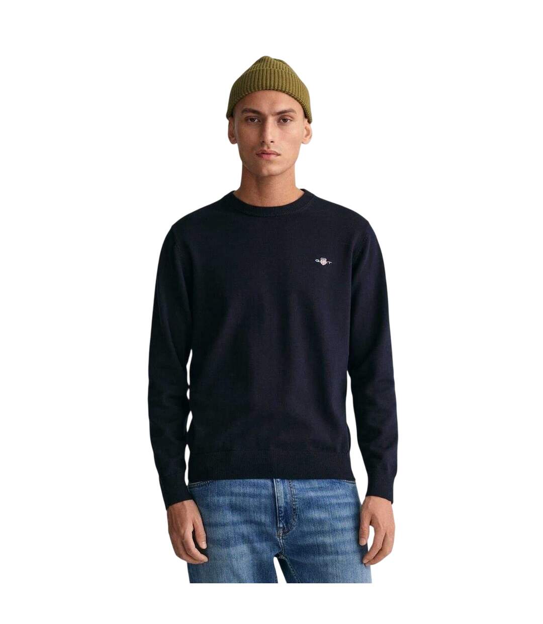 Mens Cotton Crew Neck Jumper Evening Blue Gant-4