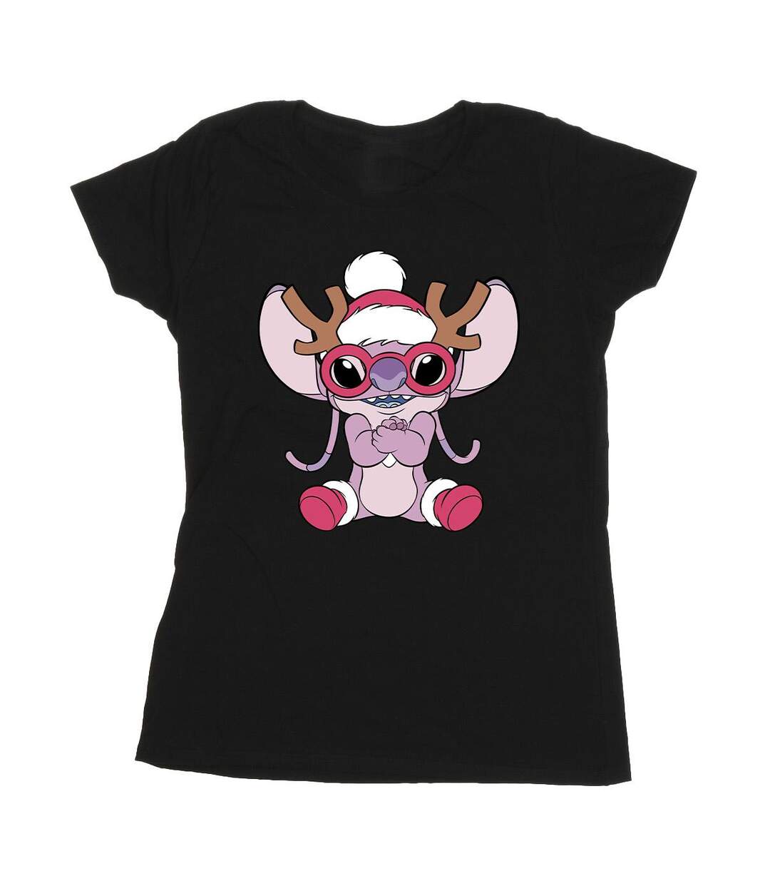 Disney T-shirt en coton Femmes/Ladies Lilo & Stitch Angel Reindeer (Noir) - UTBI26051-1