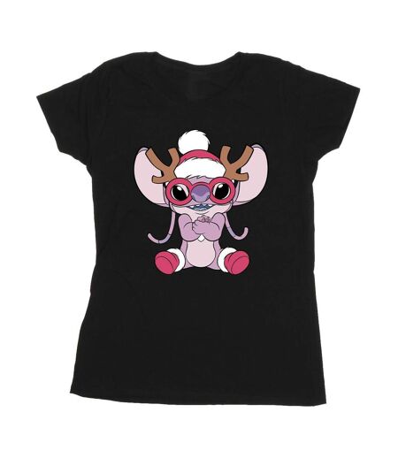 Disney T-shirt en coton Femmes/Ladies Lilo & Stitch Angel Reindeer (Noir) - UTBI26051
