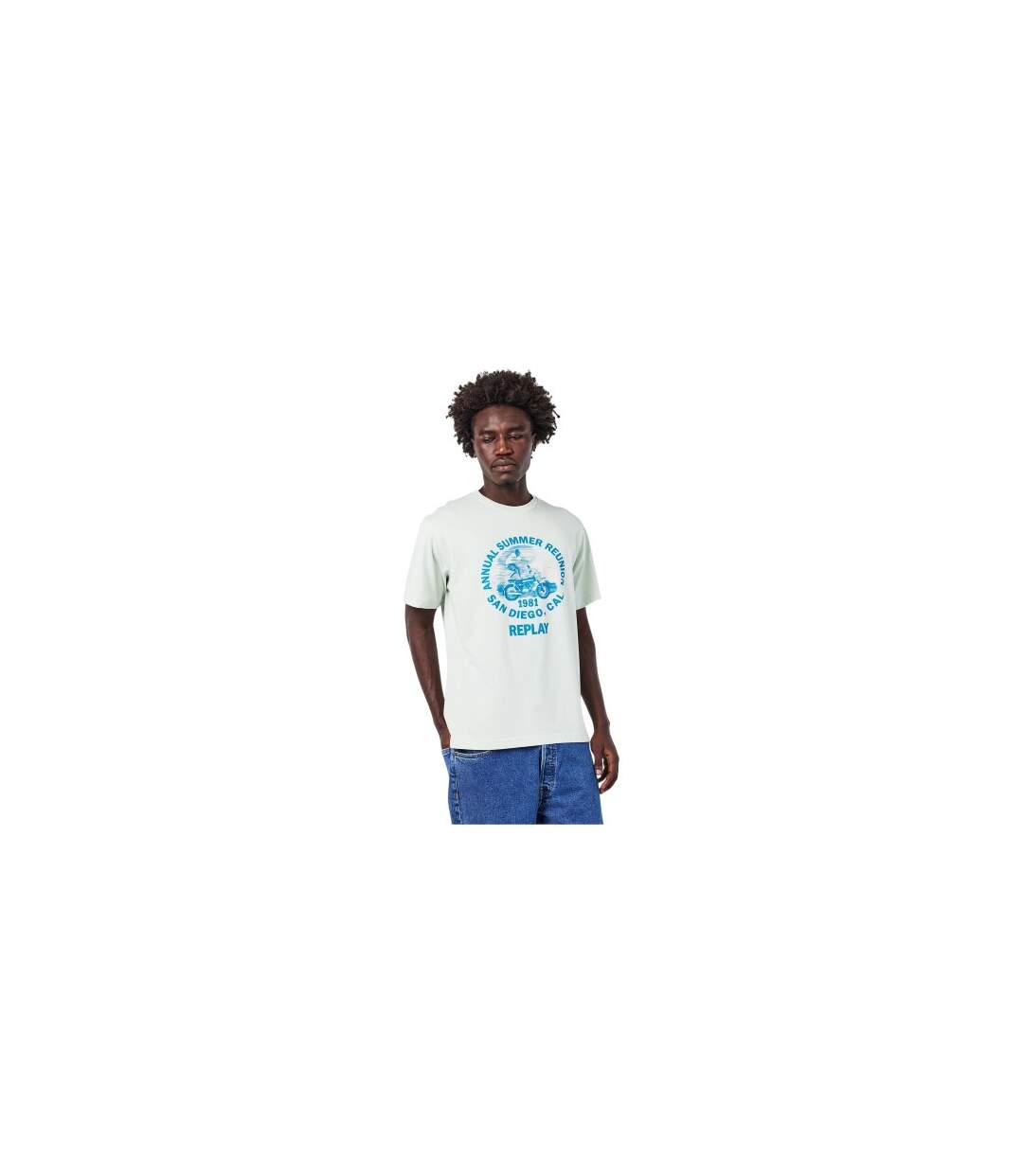T-shirt Motif/style Moto Homme Turquoise Pâle Replay-1