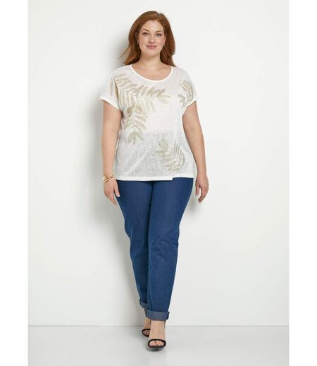 T-shirt col rond maille flammée motif doré
