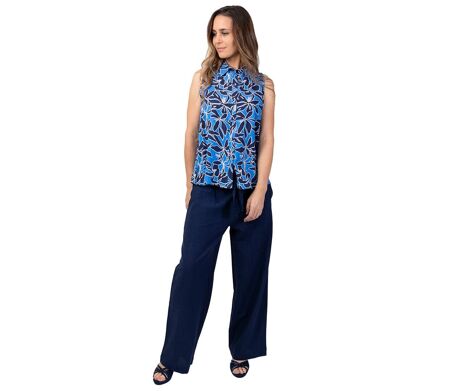 Top sans manches en viscose ANDREE motif fleurs bleues Coton Du Monde