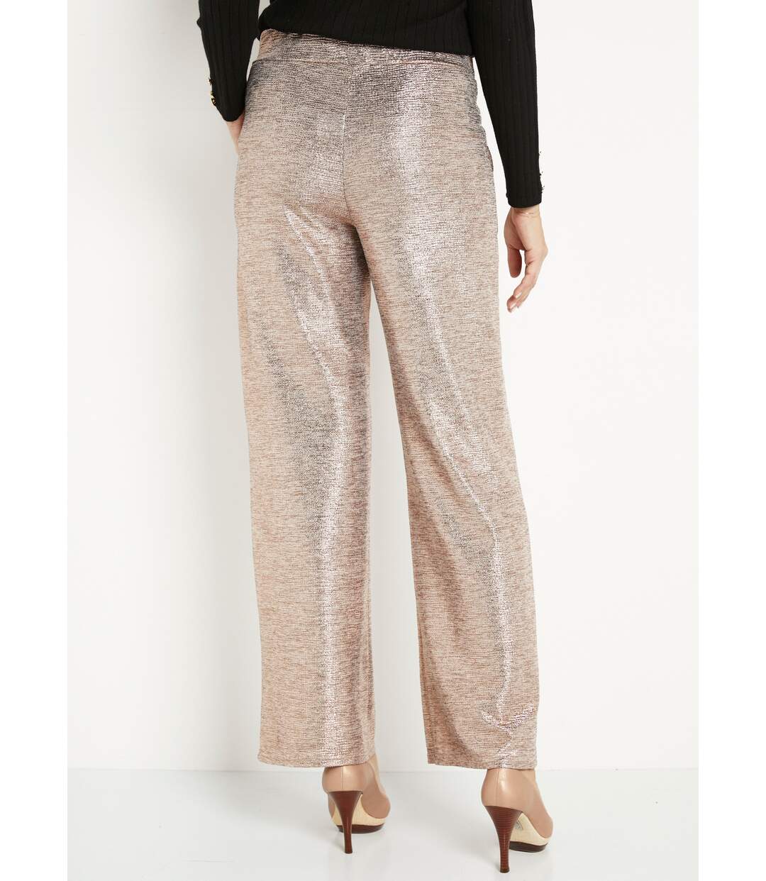 Pantalon large taille élastiquée maille brillante-2