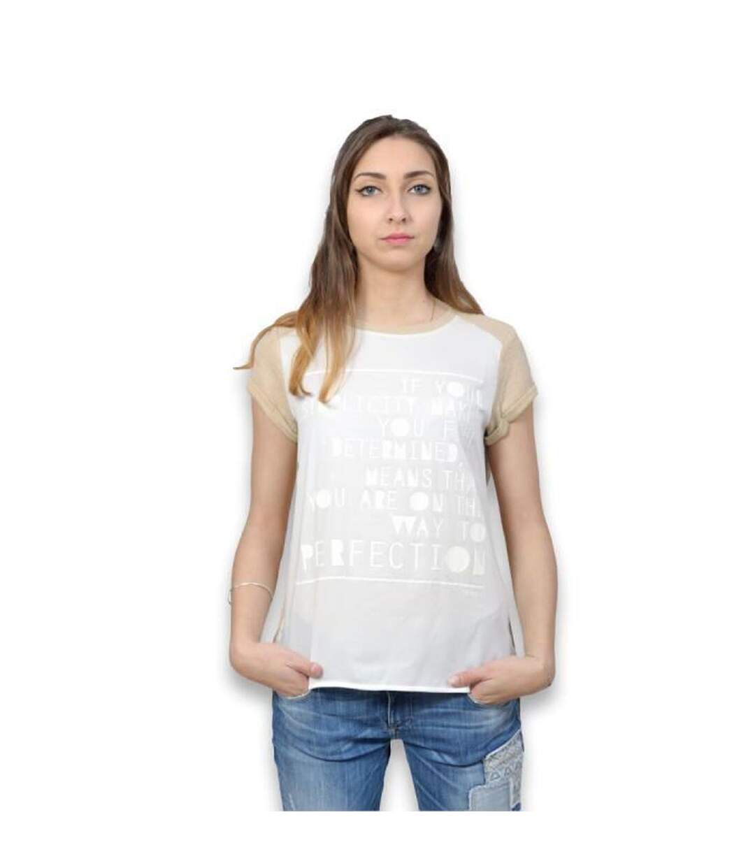 Tee shirt manches courtes femme de couleur beige