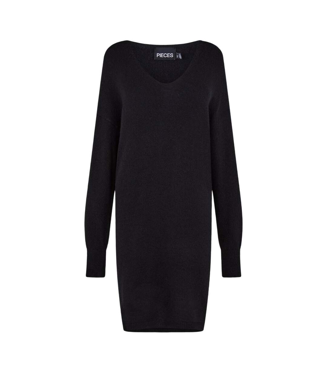 Womens/ladies Knitted Turtle Neck Sweater Dress Black Pieces-2