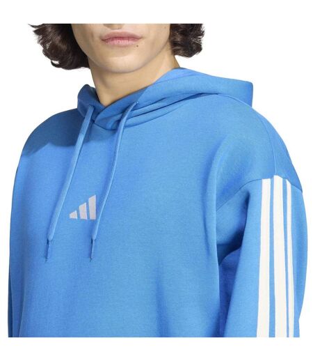 Mens 3 Stripes Fleece Hoodie Blue White Adidas