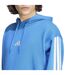 Mens 3 Stripes Fleece Hoodie Blue White Adidas-4