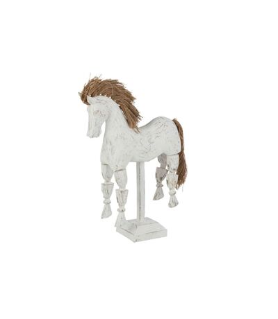 Statuette Déco en Bois Cheval Marionnette 35cm Blanc