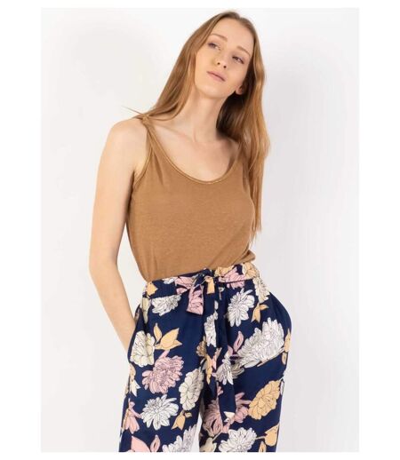 Pantalon casual CHARLY imprimé fleuri bleu marine Coton Du Monde