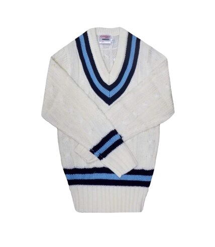 Mens cricket sweater white/navy/sky blue Carta Sport