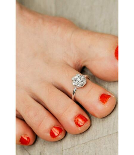 925 Silver White Zircon Round Stone Bohemian Midi Bichiya Toe Ring