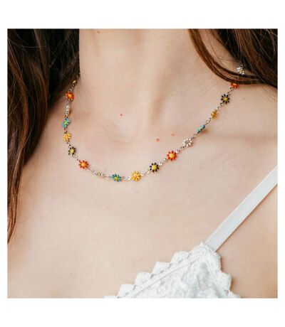Silver Colourful Daisy Sun Flower Charms Indie Summer Boho Choker Necklace