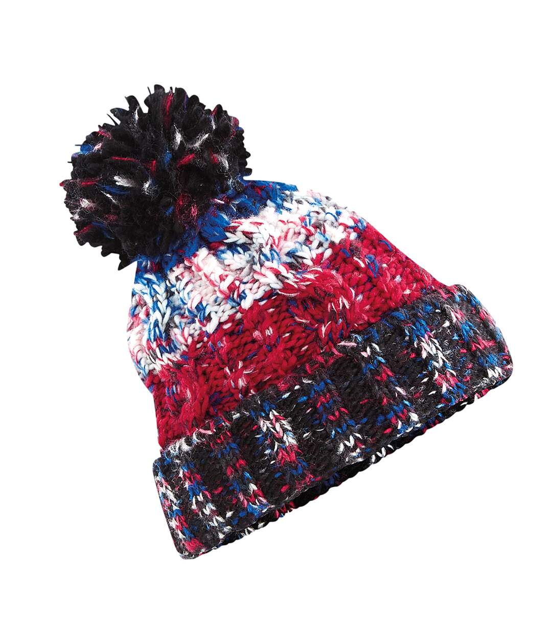 Beechfield Unisex Adults Corkscrew Knitted Pom Pom Beanie Hat (Black Jacks) - UTRW5192-1