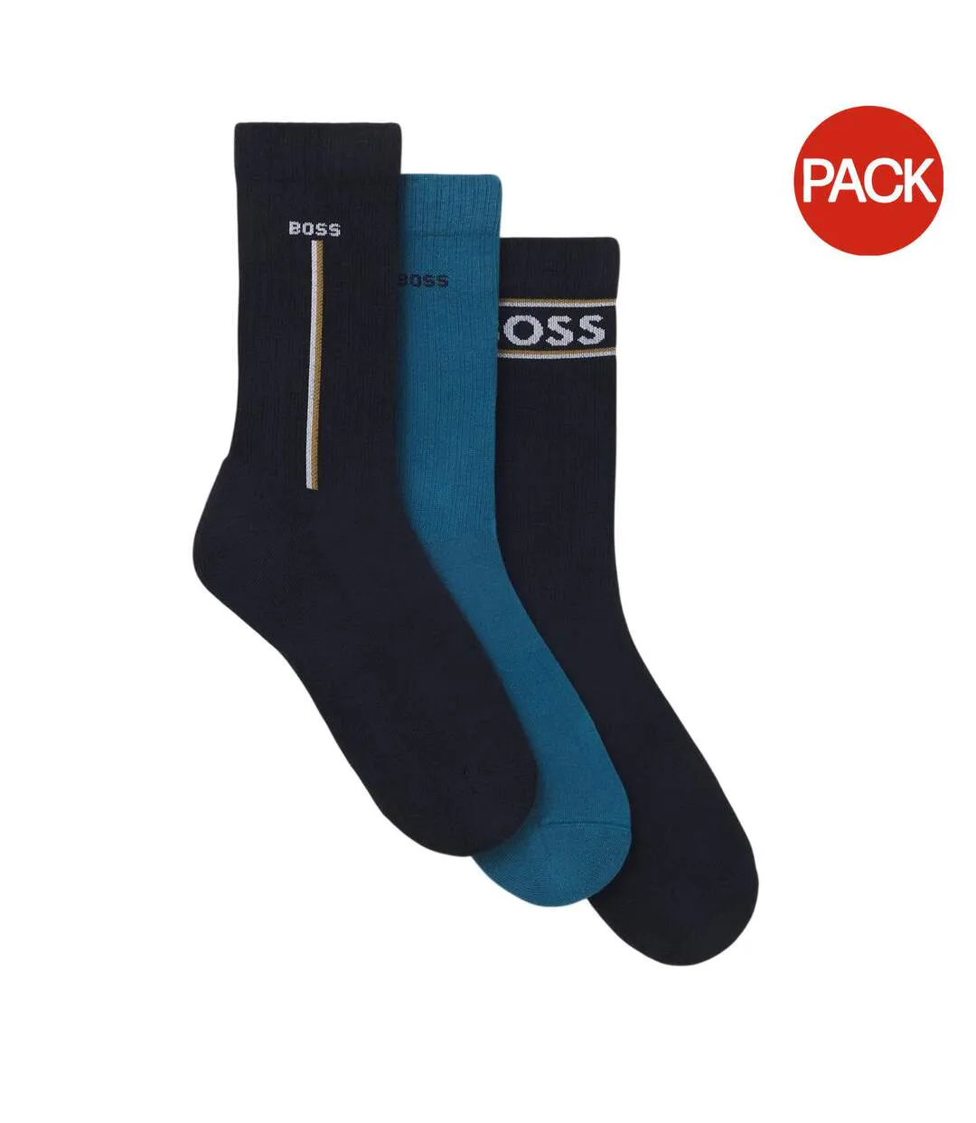 Lot De 3  Chaussettes Motif/style Logo Adulte Bleu Boss-1