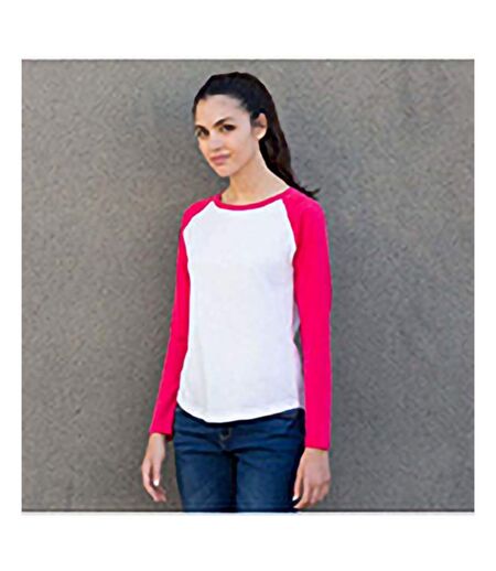 Skinnifit Womens/Ladies Long Sleeve Baseball T-Shirt (White / Hot Pink) - UTRW4731
