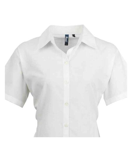Womens/ladies Signature Pearlised Oxford Short-sleeved Shirt White Premier