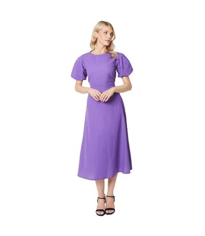 Womens/ladies linen blend puff sleeve midi dress purple Principles