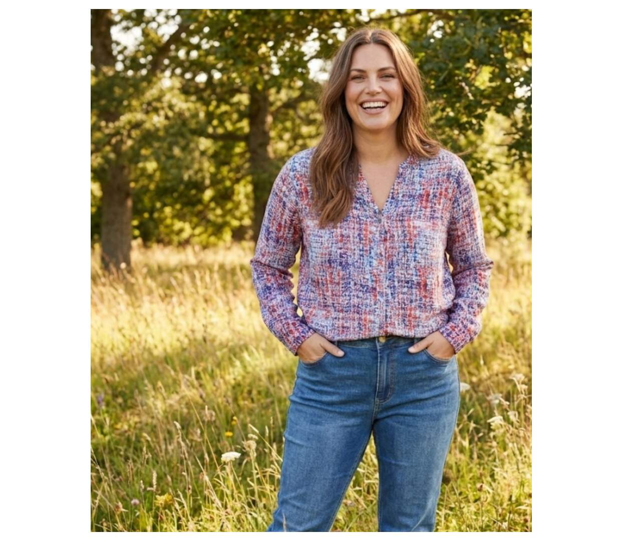 Chemisier Femme Imprimé Bleu et Rouge en Viscose Fluide-4
