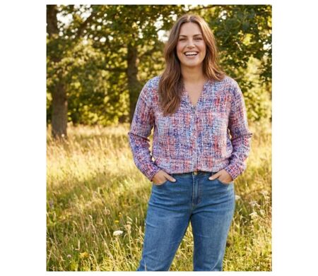 Chemisier Femme Imprimé Bleu et Rouge en Viscose Fluide