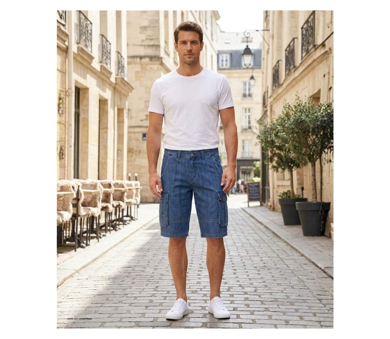 WINCHESTER INDIGO1 : Bermuda en jean homme bleu stone en coton style cargo décontracté-5