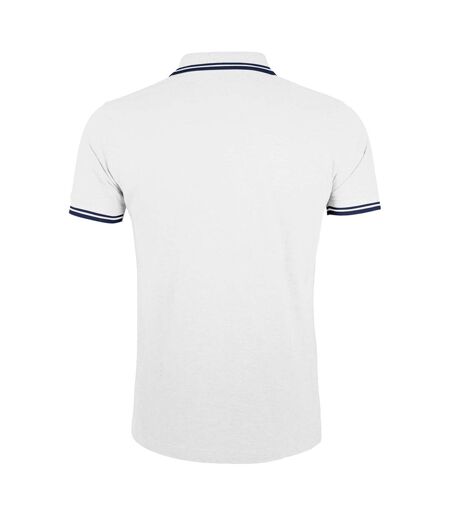 Polo manches courtes pasadena homme blanc/bleu marine SOLS