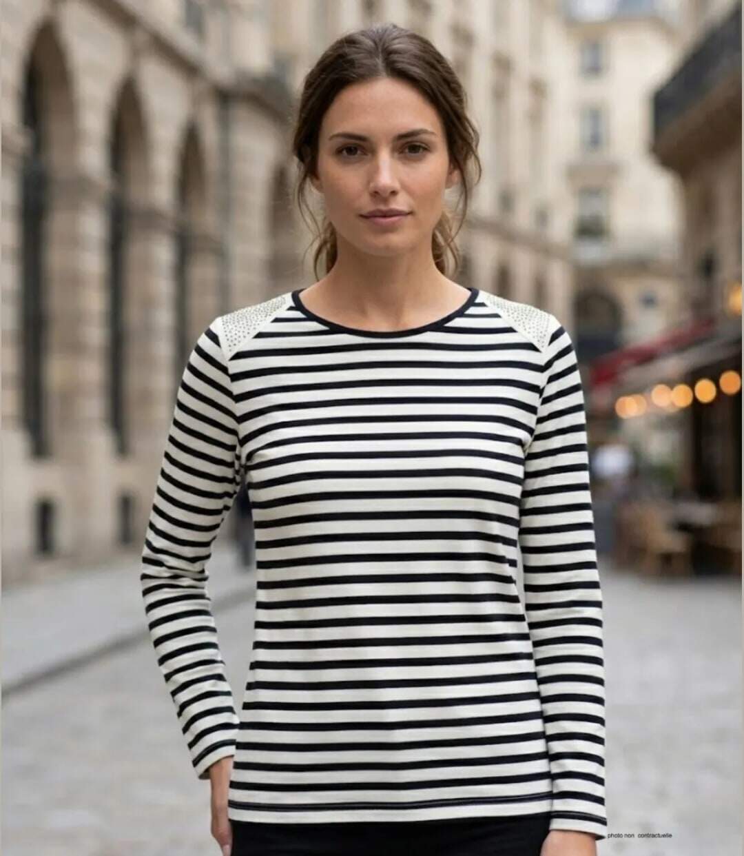 MAYFLOWER - TF190E - Tee-shirt femme manches longues rayé avec clous fantaisie-1