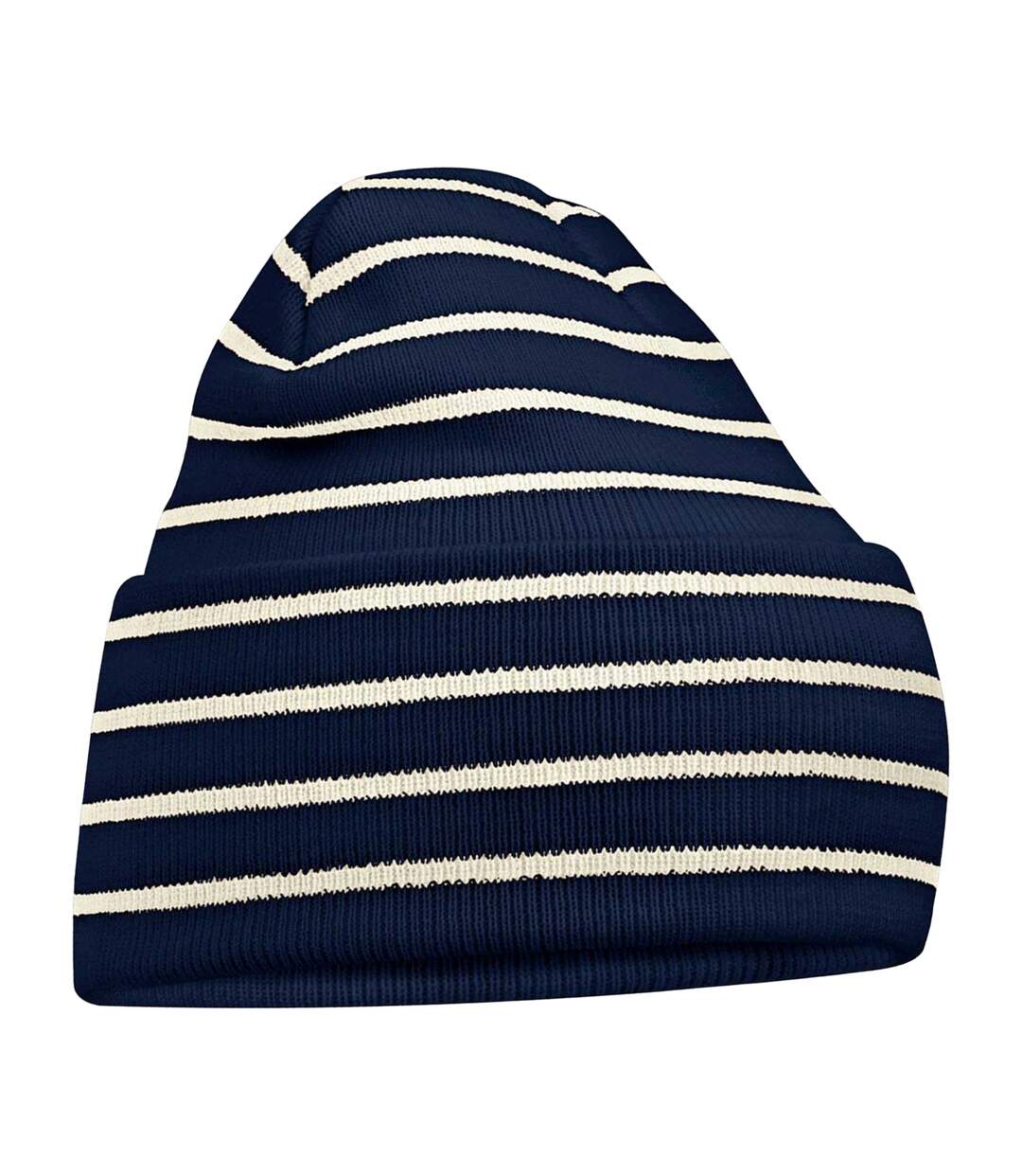 Bonnet À Revers Large Motif/style À Rayures Original Bleu Marine Foncé Blanc À Rayures Beechfield-1