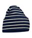 Bonnet À Revers Large Motif/style À Rayures Original Bleu Marine Foncé Blanc À Rayures Beechfield-1