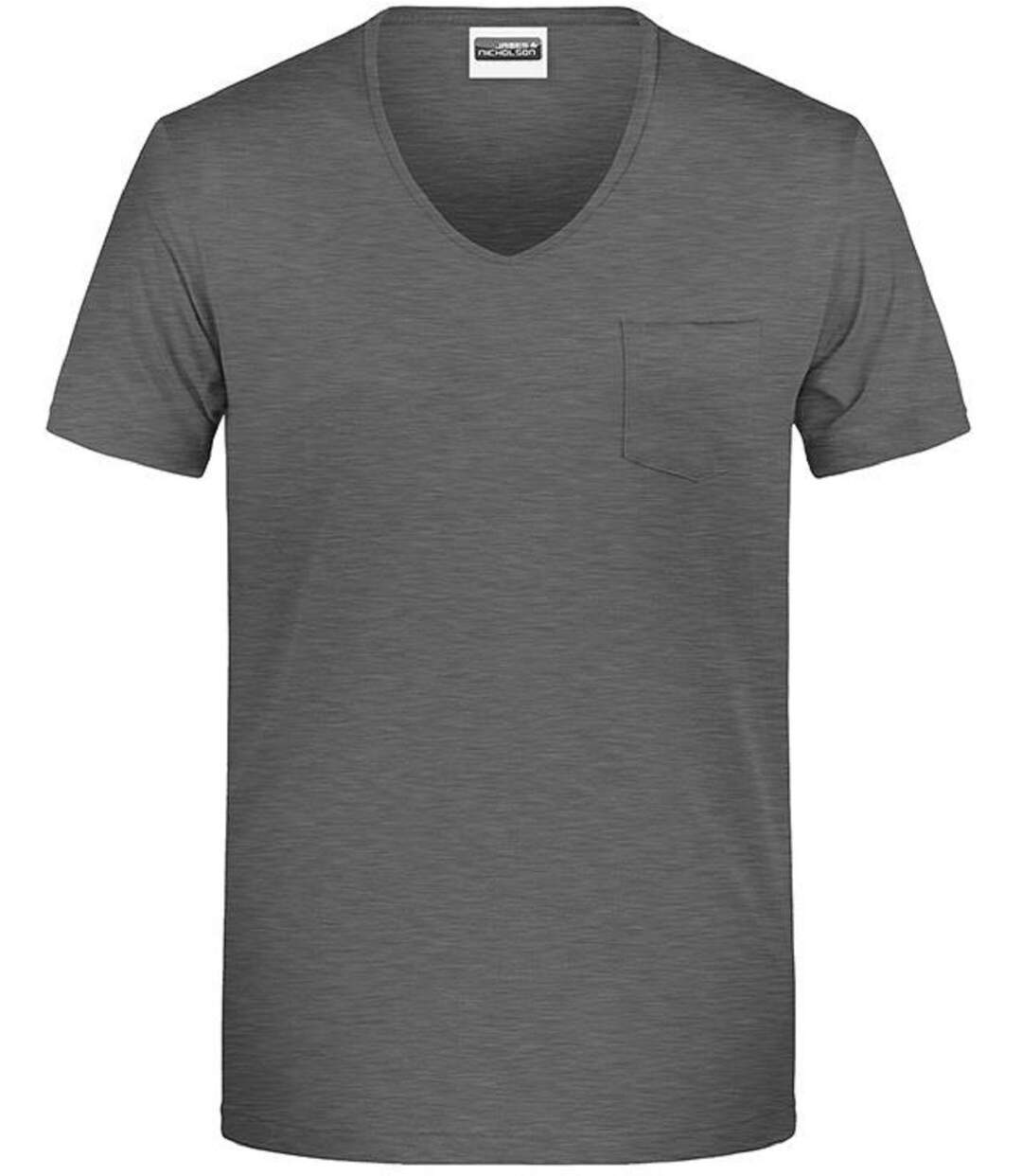 T-shirt BIO col V poche poitrine - Homme - 8004 - noir chiné-2