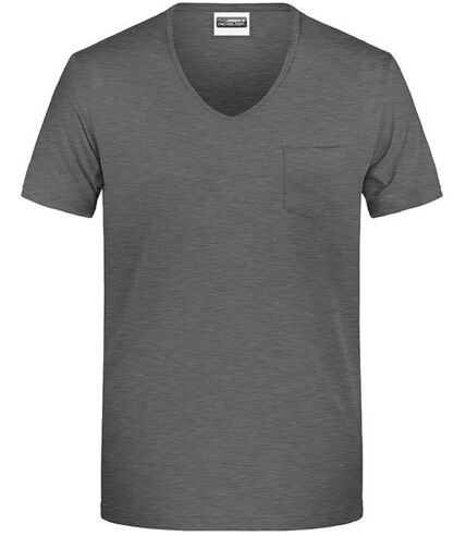 T-shirt BIO col V poche poitrine - Homme - 8004 - noir chiné