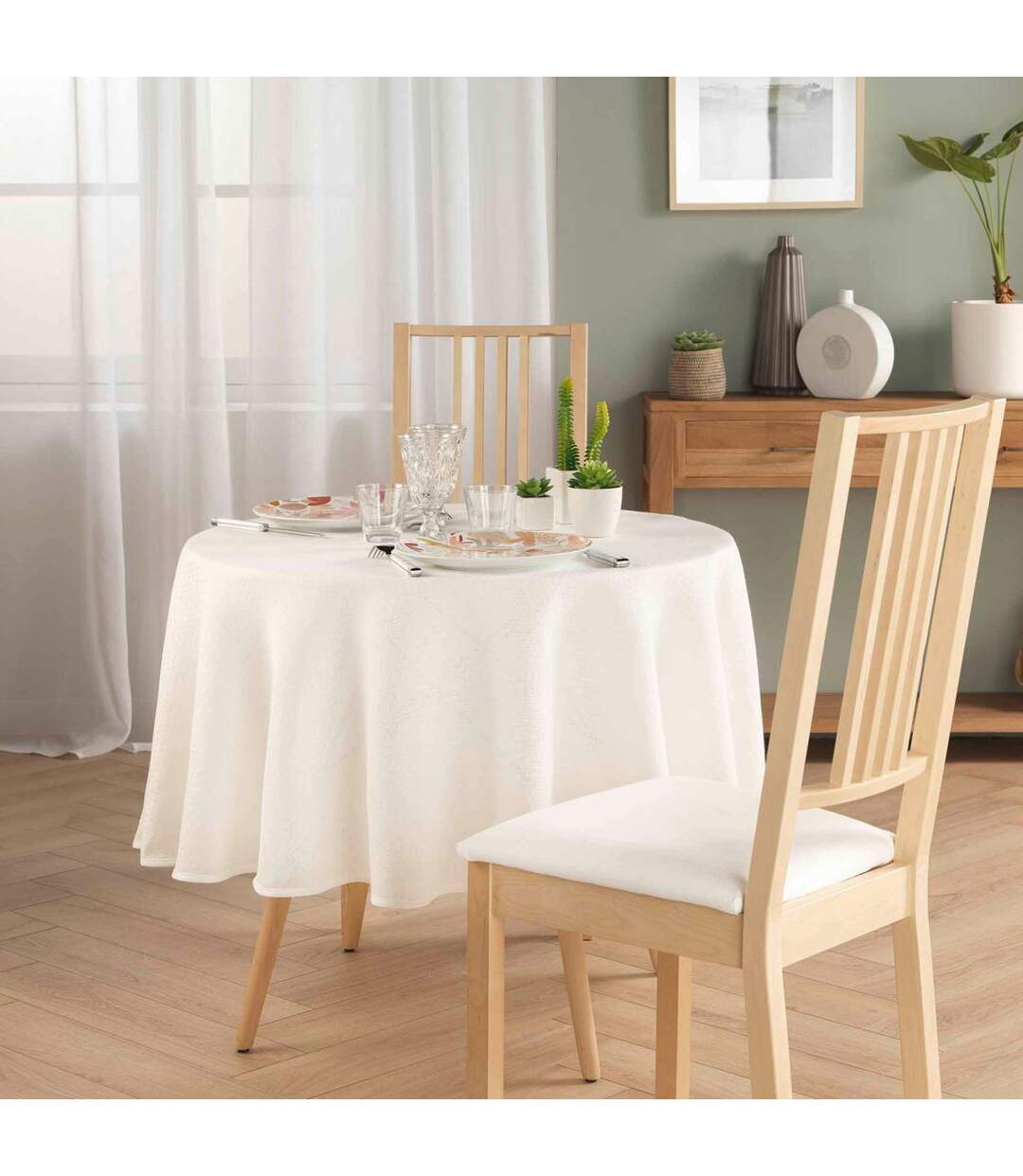 Nappe Ronde Jacquard Stella 180cm Blanc-4