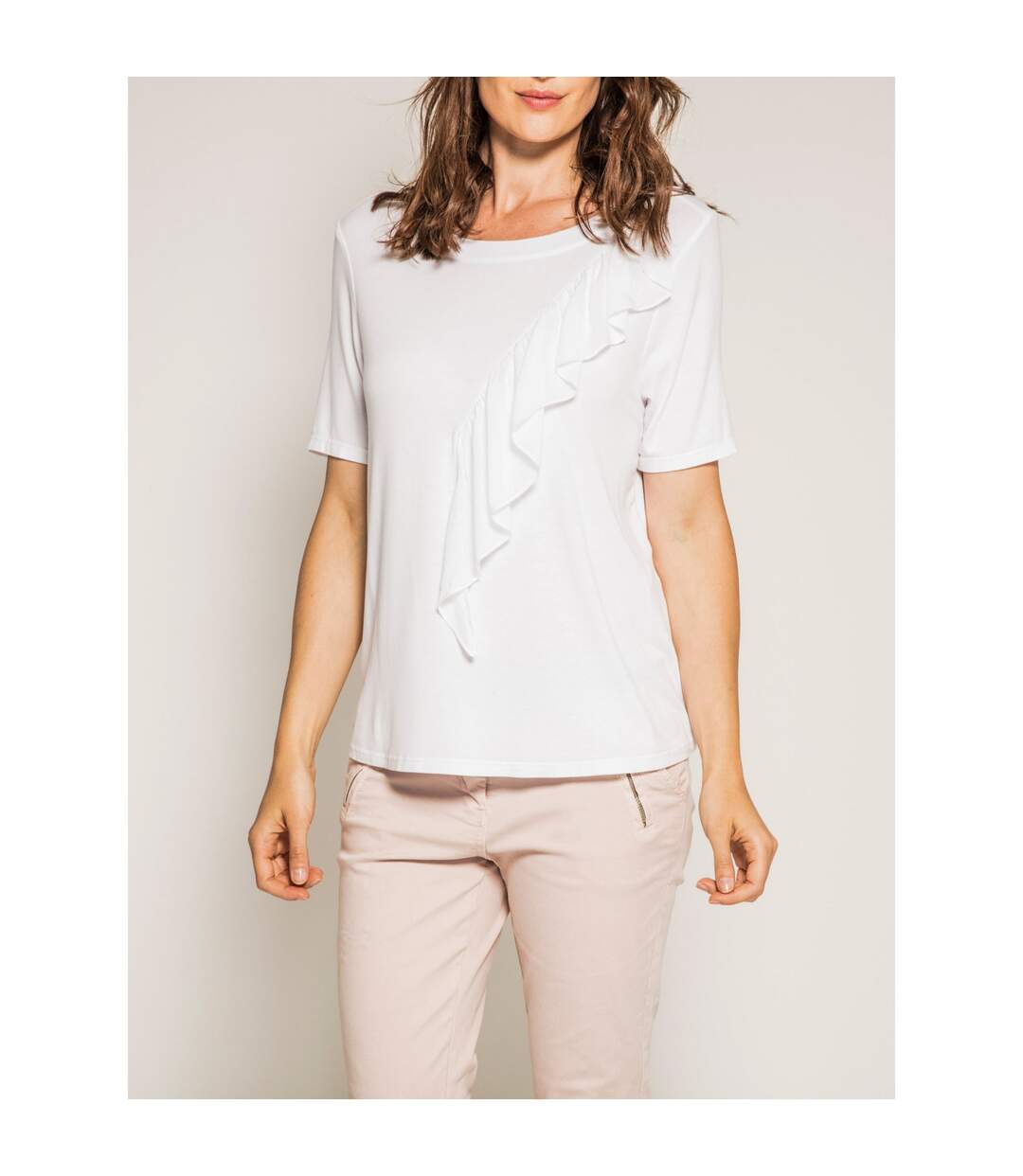 T-shirt col rond avec volant FIRMINI - Dona X Lisa-1