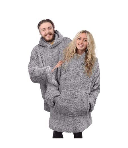 Unisex adult teddy fleece oversized hoodie grey Ribbon