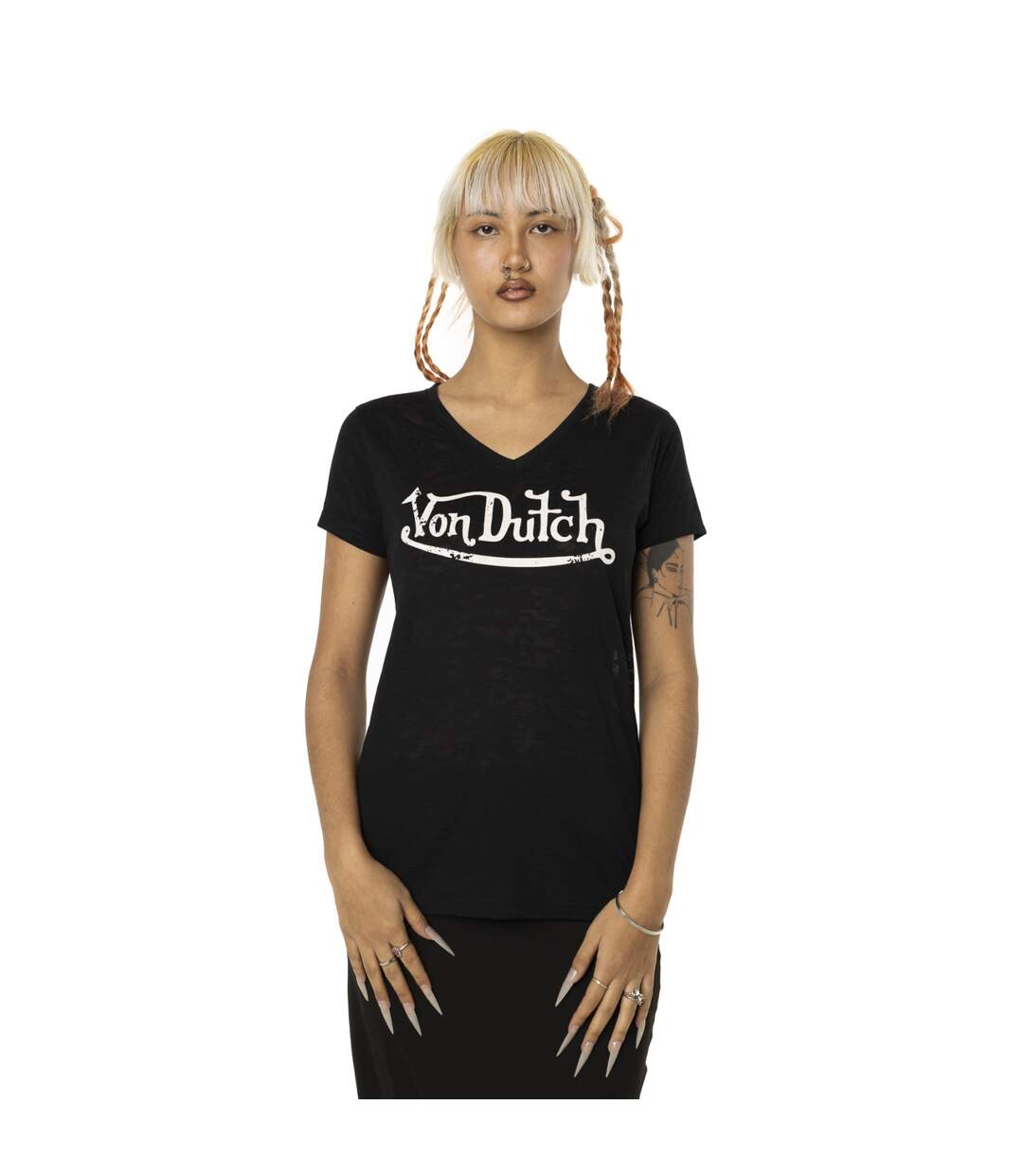 T-shirt femme en col v avec print devant Classic Vondutch