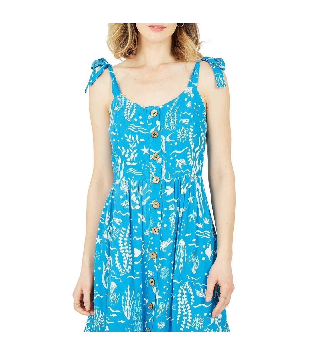 Robe À Bretelles Sans Manches Motif/style Vie Aquatique Femme Bleu Yumi-4