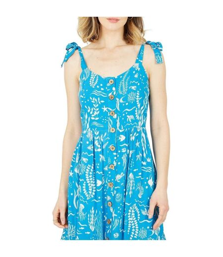 Robe À Bretelles Sans Manches Motif/style Vie Aquatique Femme Bleu Yumi