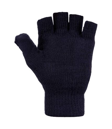 FLOSO Mens Plain Thermal Winter Capped Fingerless Gloves (Navy)