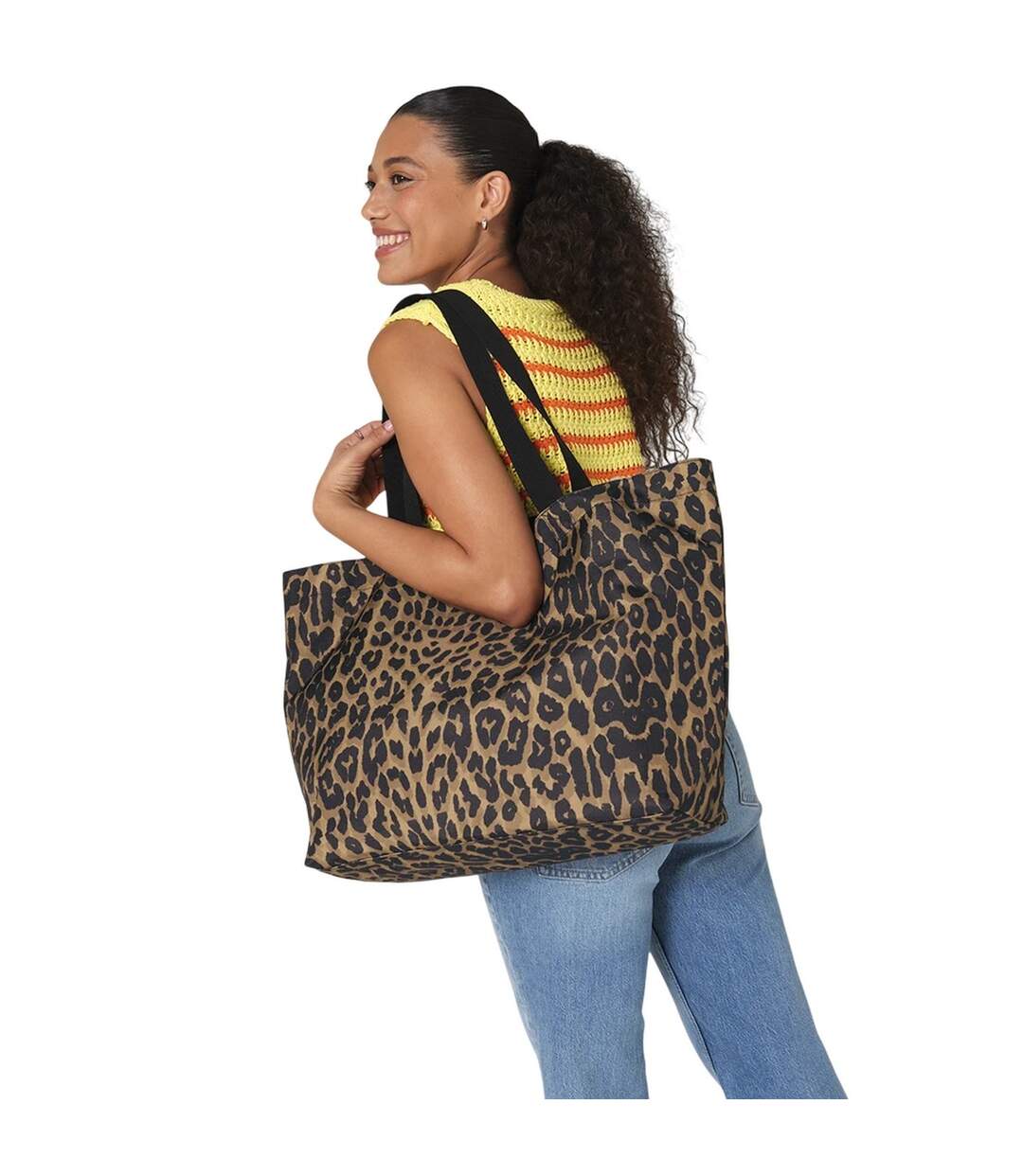 Tote Bag Motif/style Imprimé Léopard Taille Unique Beige Noir Bagbase-3