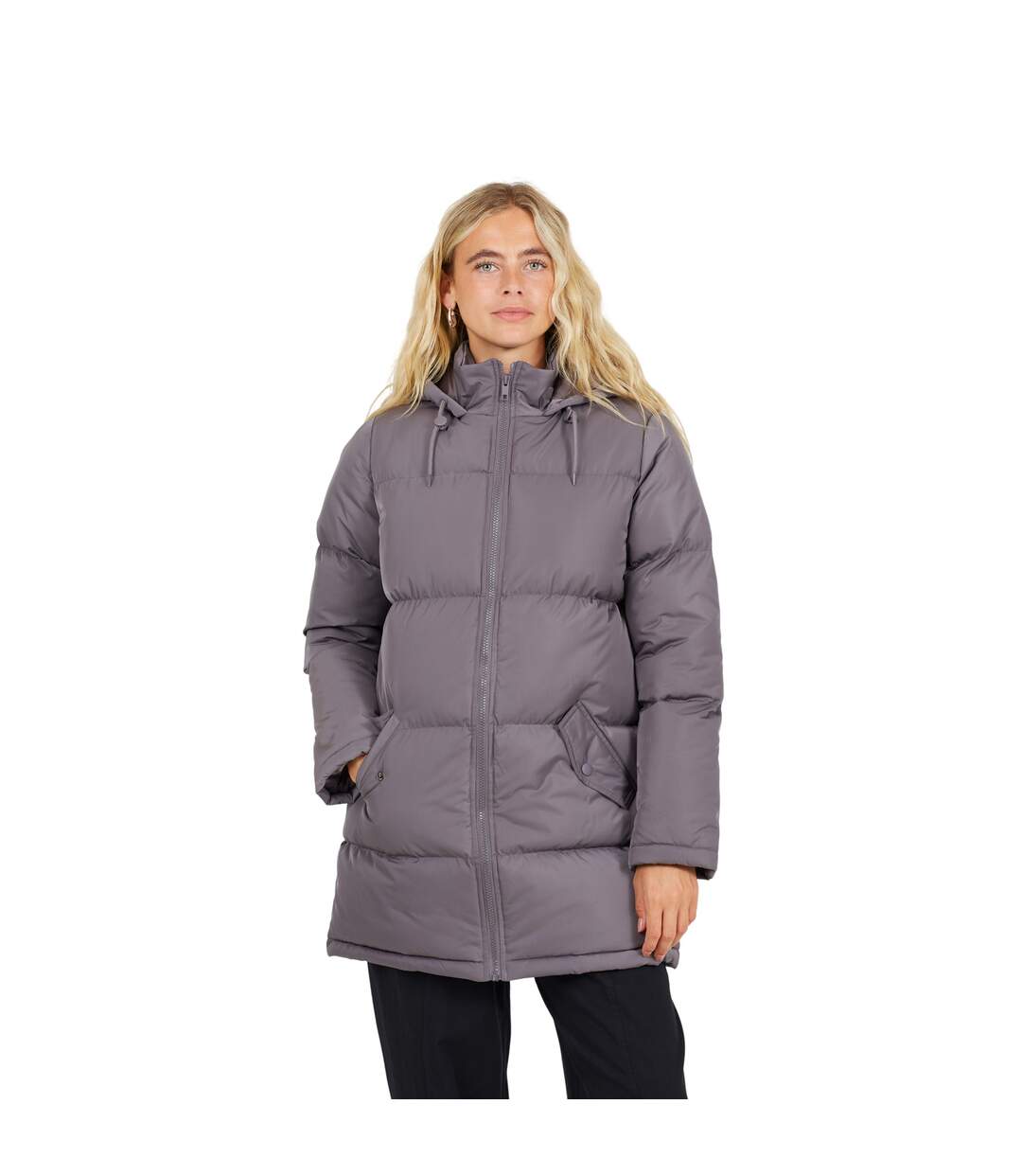 Womens/ladies Padded Long Length Hooded Jacket Charcoal Brave Soul-1