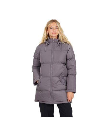 Womens/ladies Padded Long Length Hooded Jacket Charcoal Brave Soul
