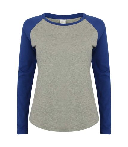 Skinnifit Womens/Ladies Long Sleeve Baseball T-Shirt (Heather Gray / Royal)