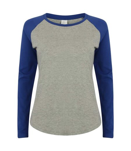 Skinnifit Womens/Ladies Long Sleeve Baseball T-Shirt (Heather Gray / Royal)