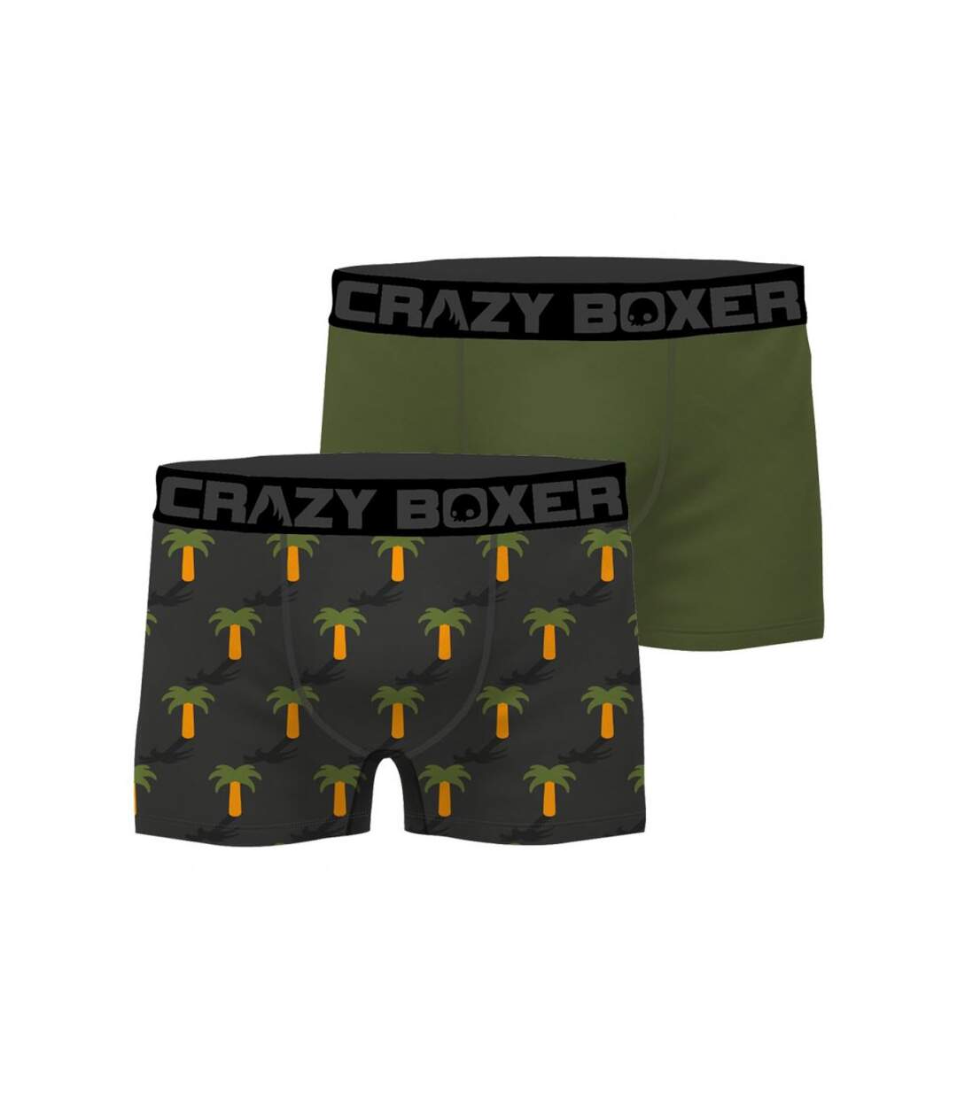 CRAZYBOXER Lot de 2 Boxers Homme Coton Bio BCBCX2 SUMM Gris Vert PALMIER