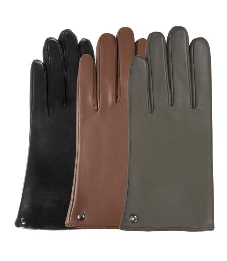 Isotoner Gants femme tactiles en cuir d'agneau - doublés micro fausse fourrure