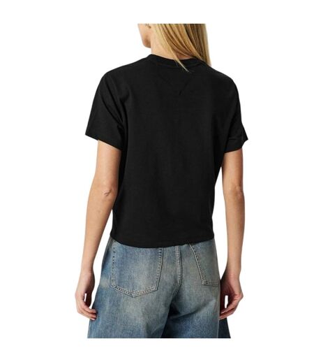 Womens/ladies Embroidered Logo Cotton Cropped T-shirt Black Tommy Jeans